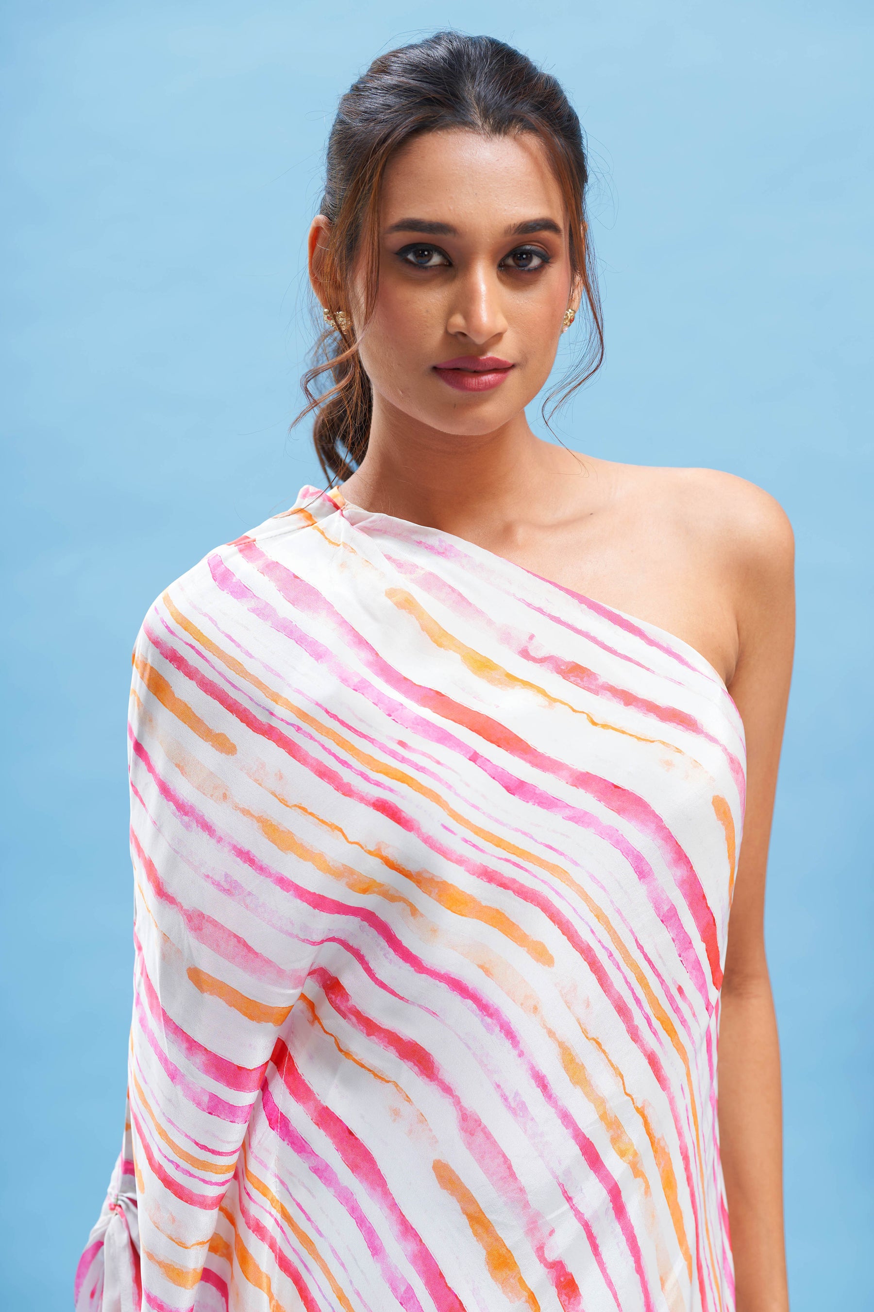 Candy Striped One Shoulder Kaftan Dress