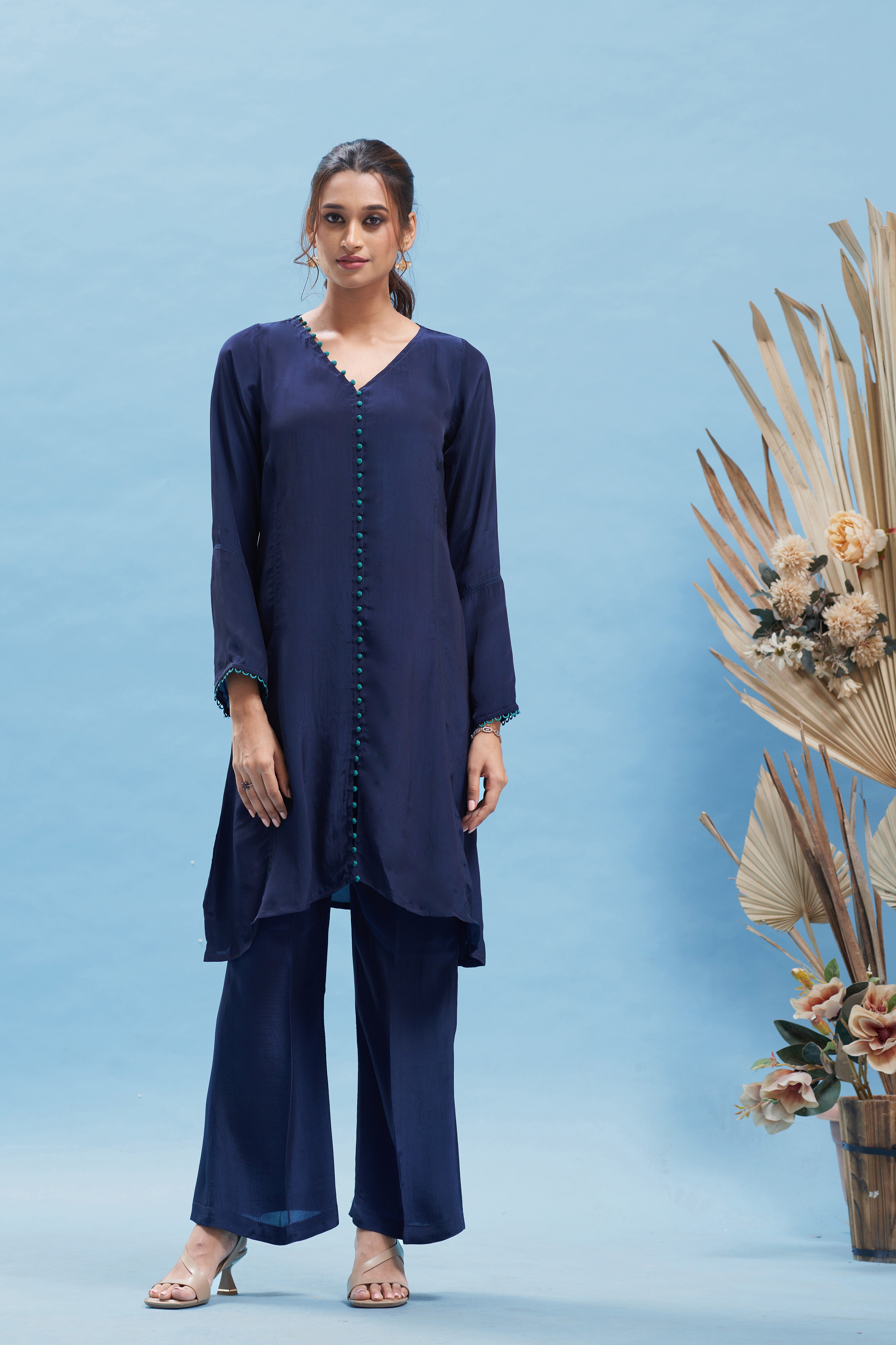 Navy Blue A-Line Kurta Set