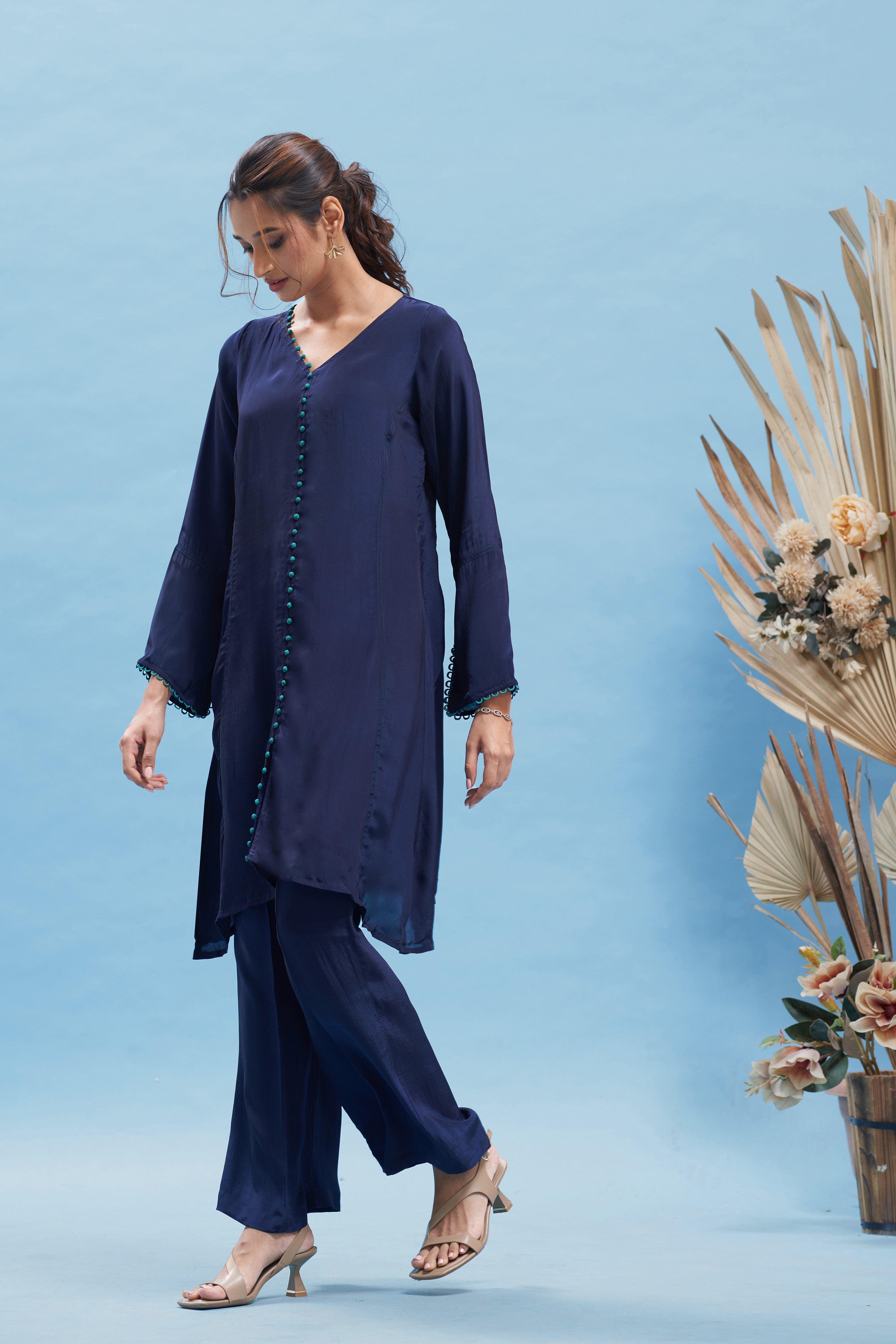Navy Blue A-Line Kurta Set