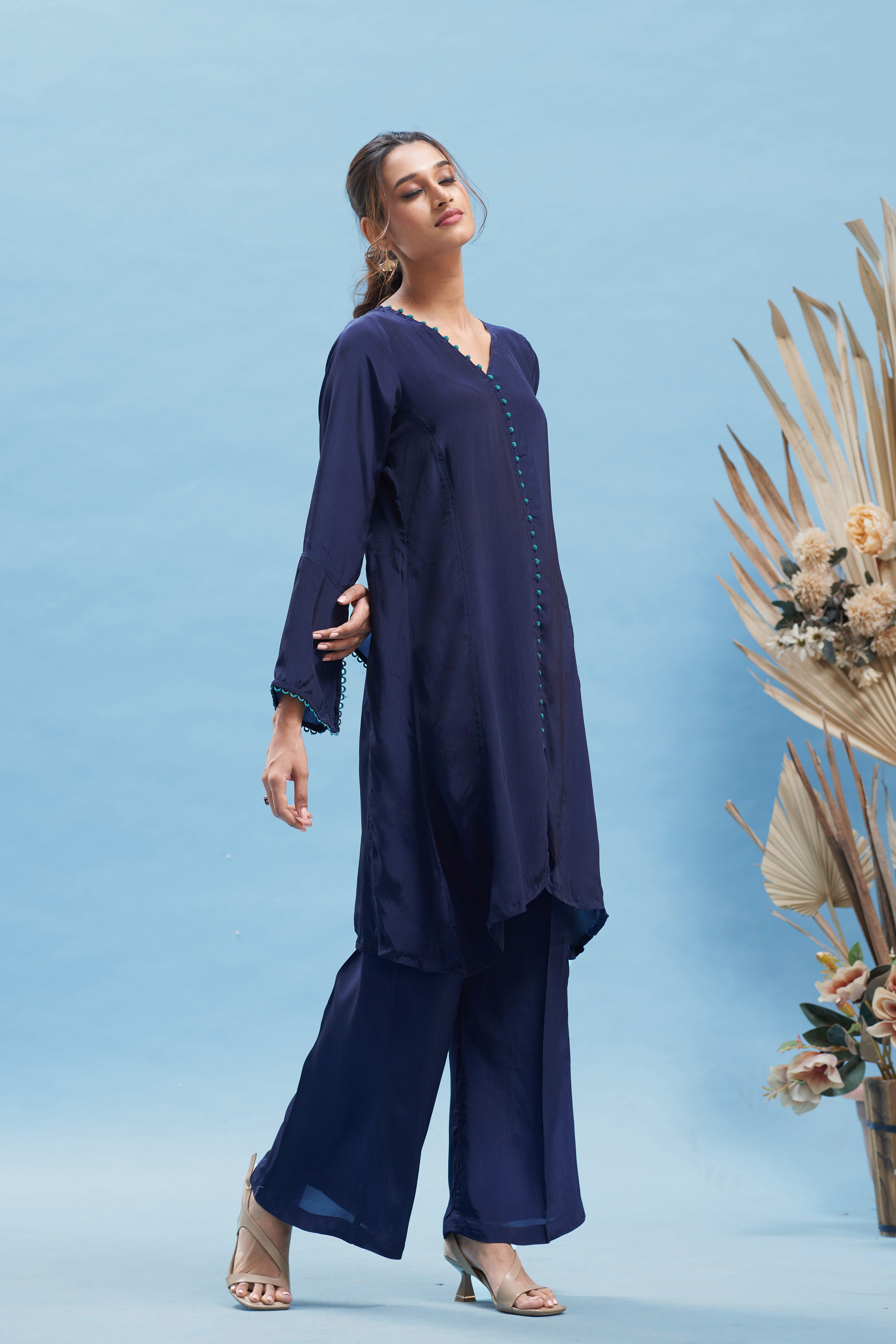Navy Blue A-Line Kurta Set
