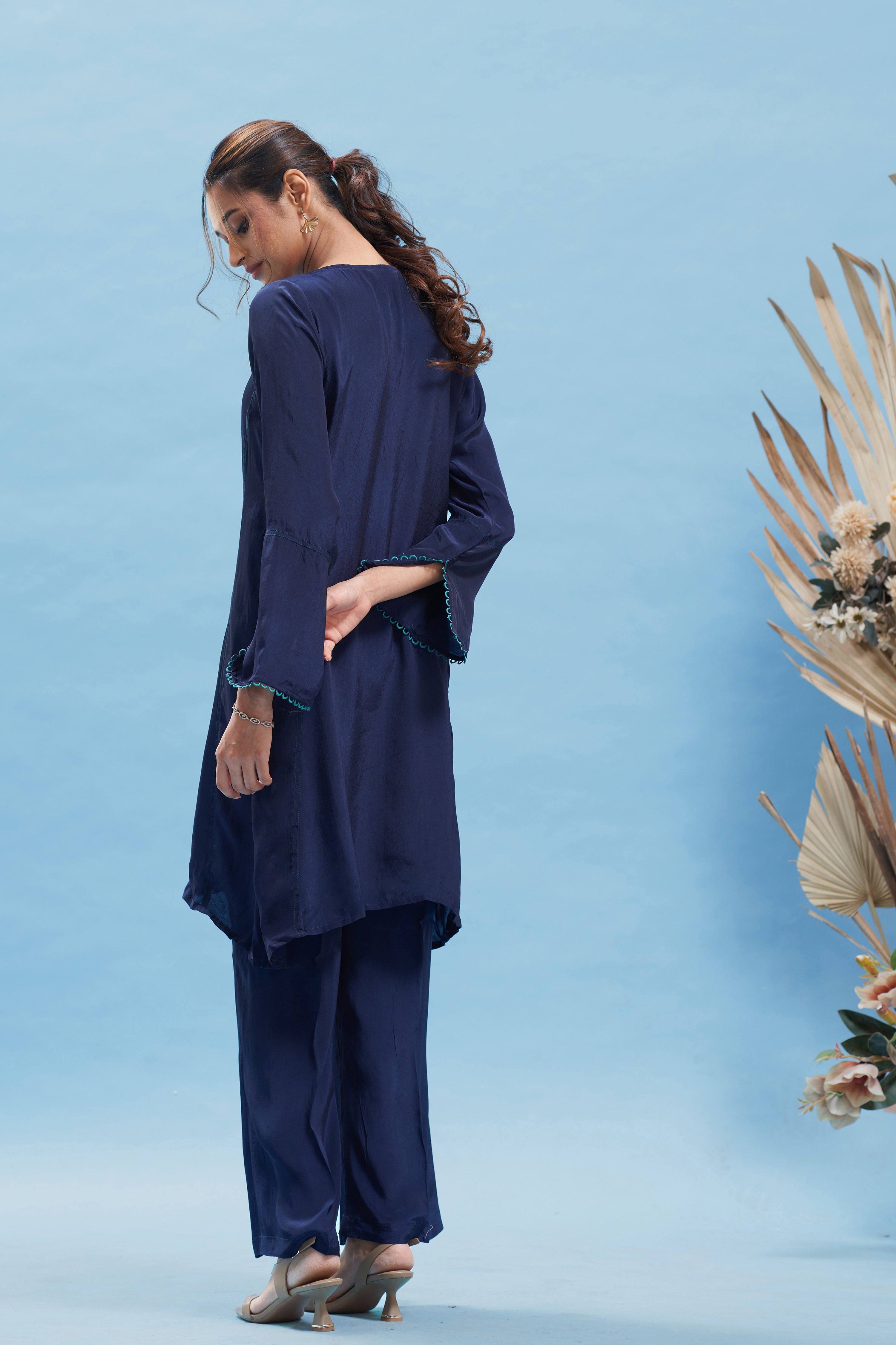 Navy Blue A-Line Kurta Set
