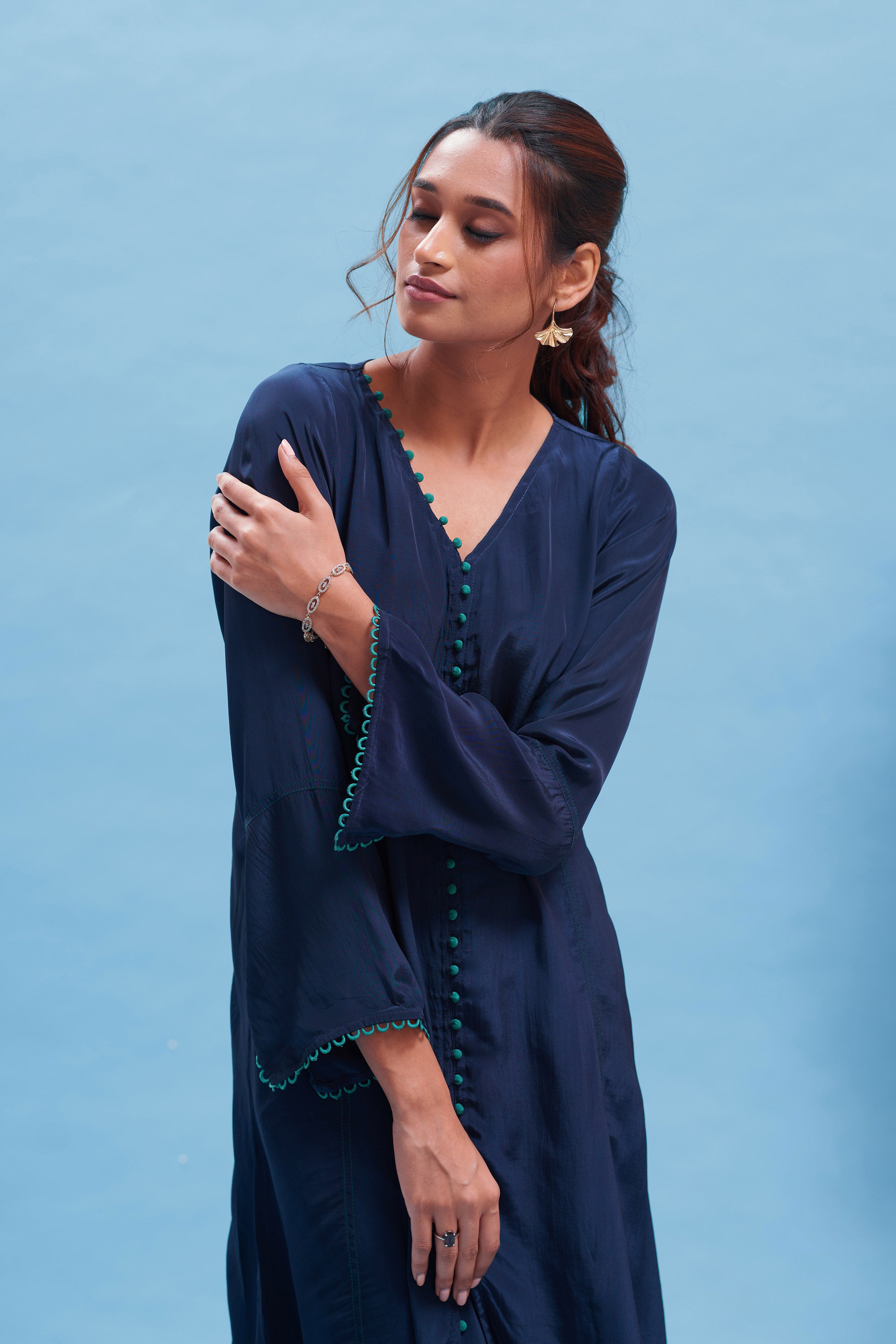 Navy Blue A-Line Kurta Set