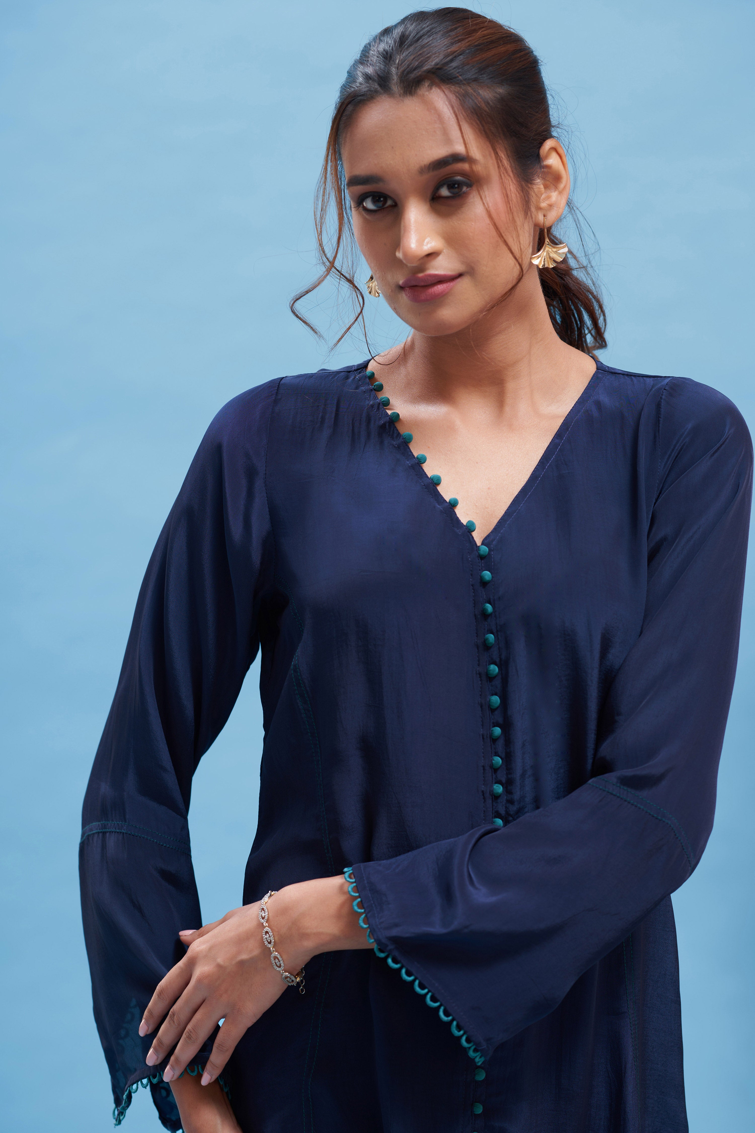 Navy Blue A-Line Kurta Set