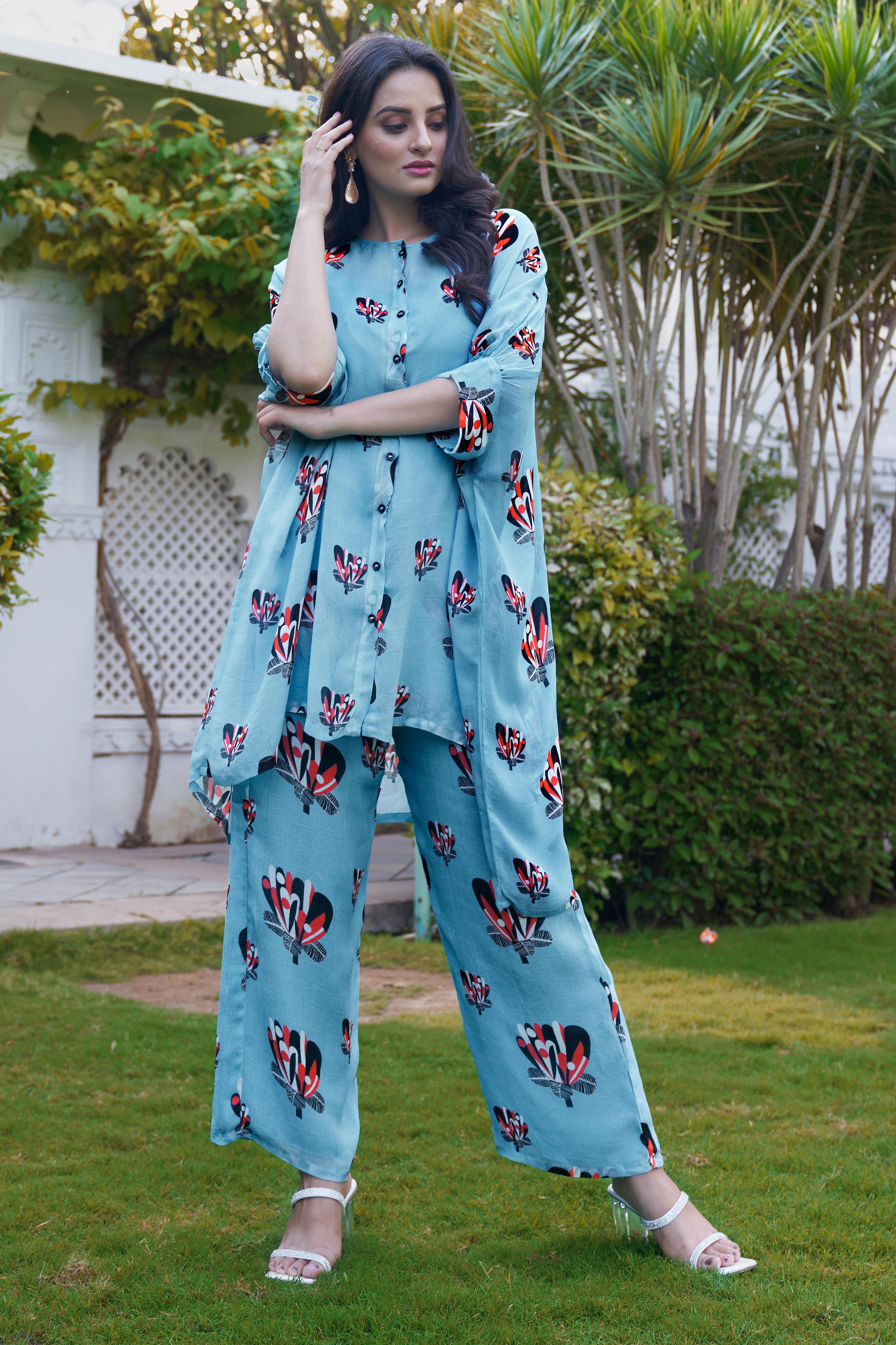 Summer Bloom Kimono Shirt & Trousers