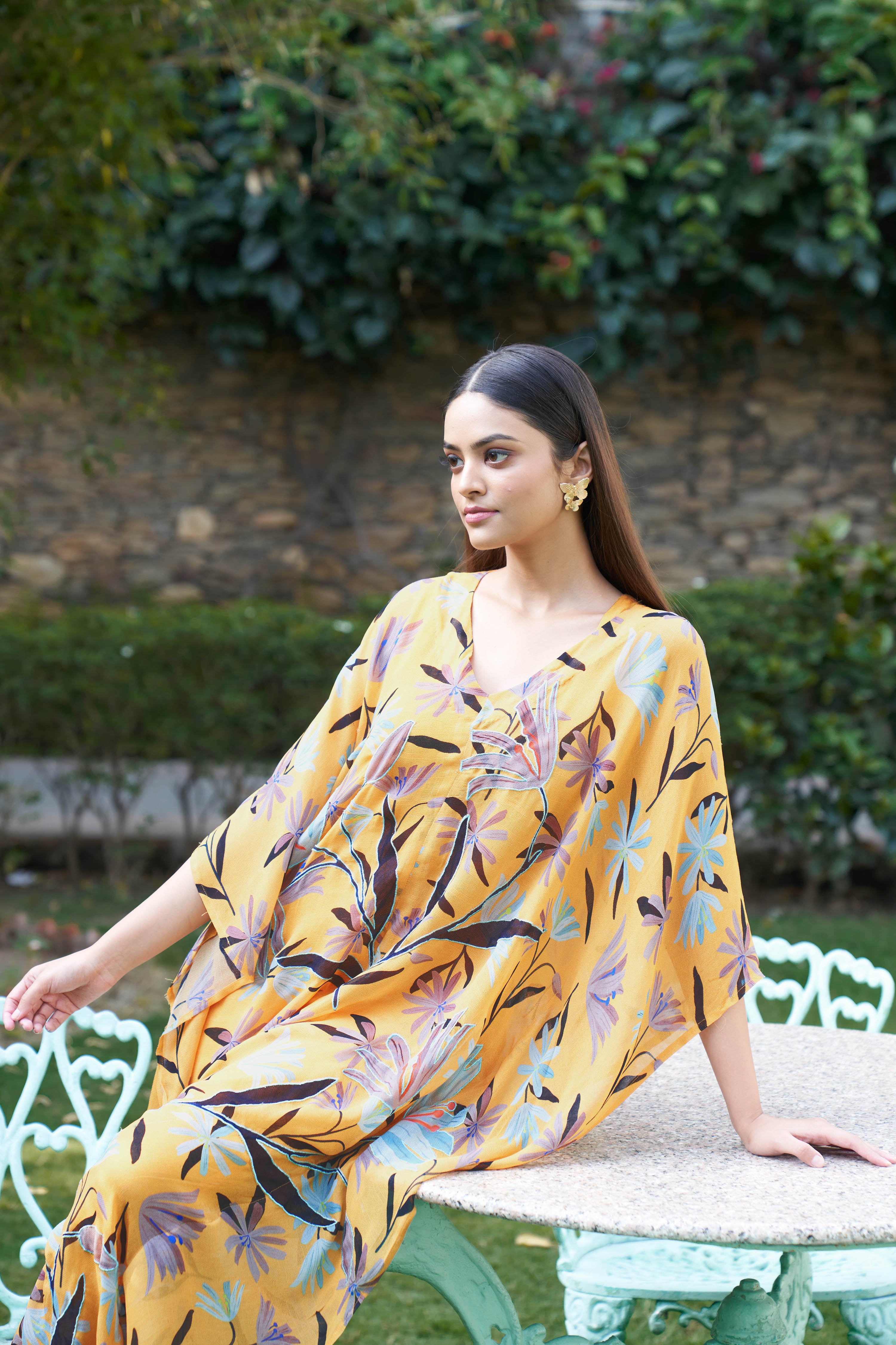 Summer Bloom Mustard Kaftan Jumpsuit