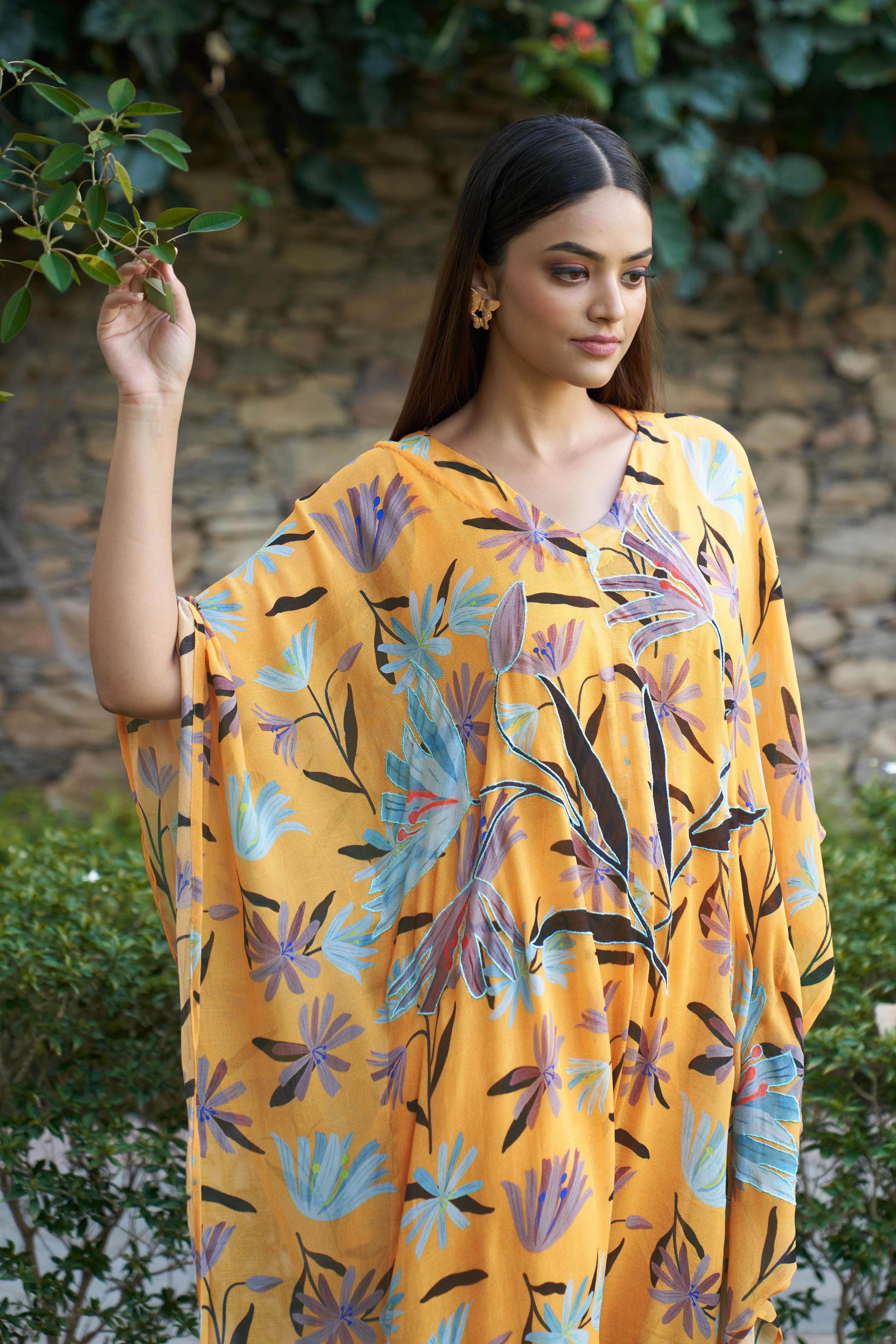 Summer Bloom Mustard Kaftan Jumpsuit