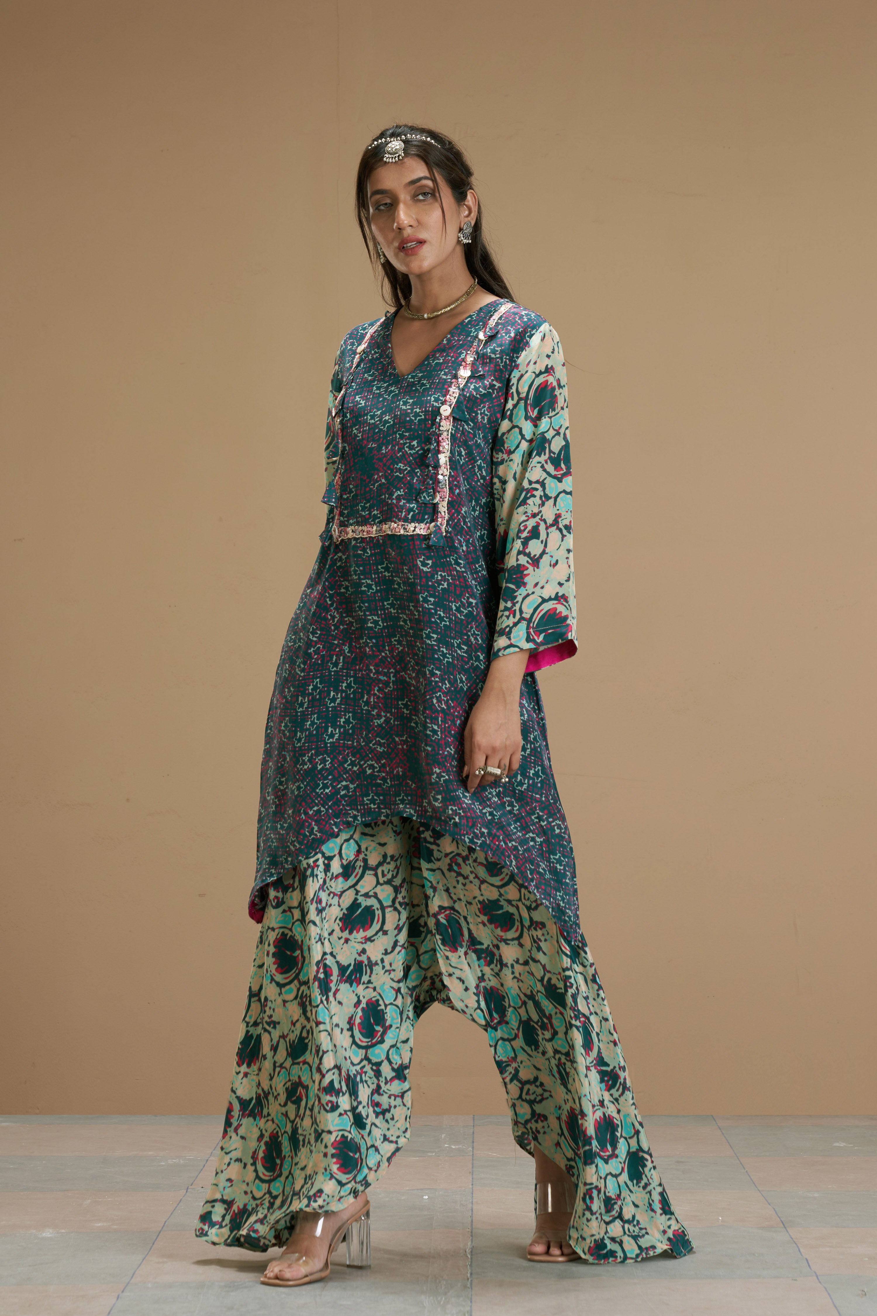 Taabir Assymetrical Kurta With Flared Pants