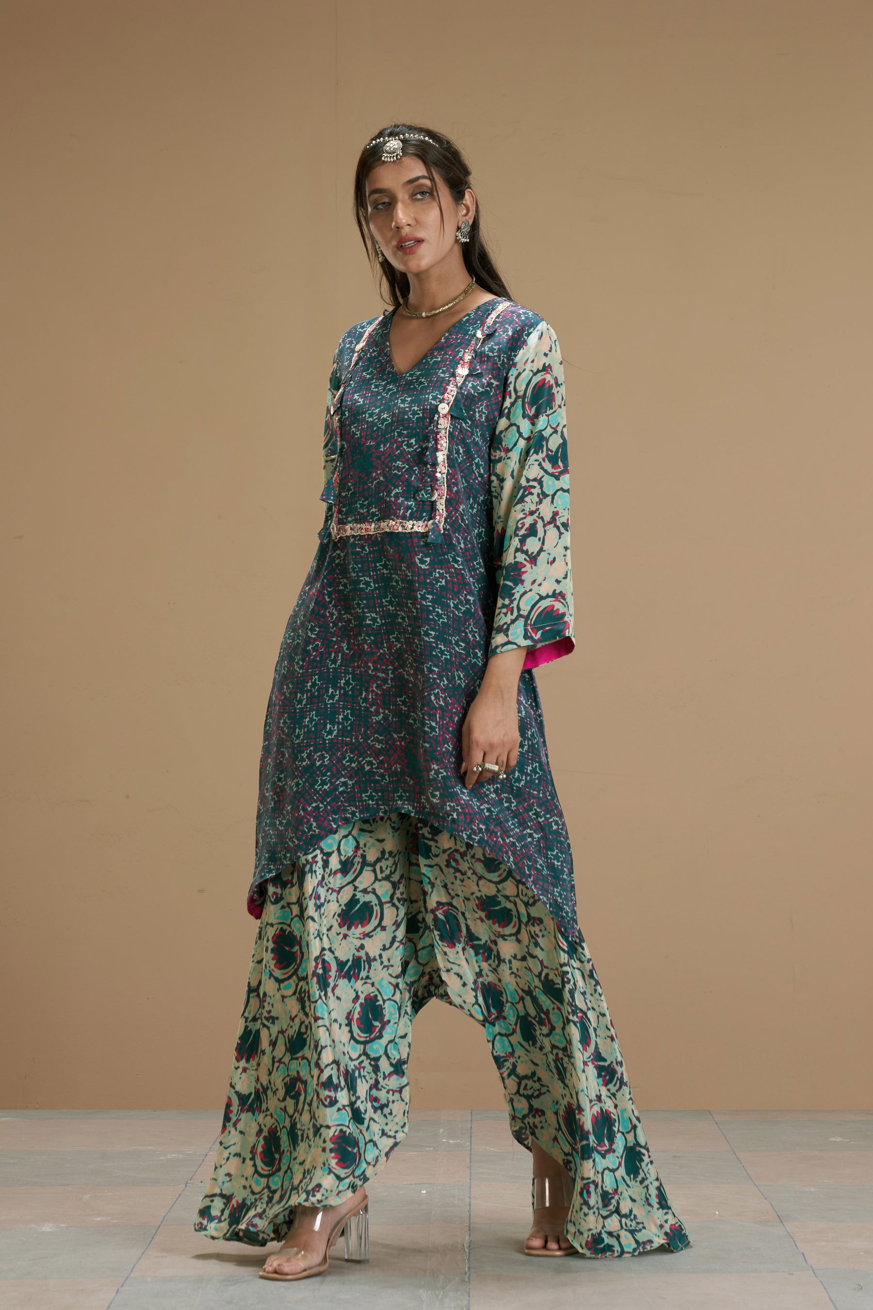 Taabir Assymetrical Kurta With Flared Pants