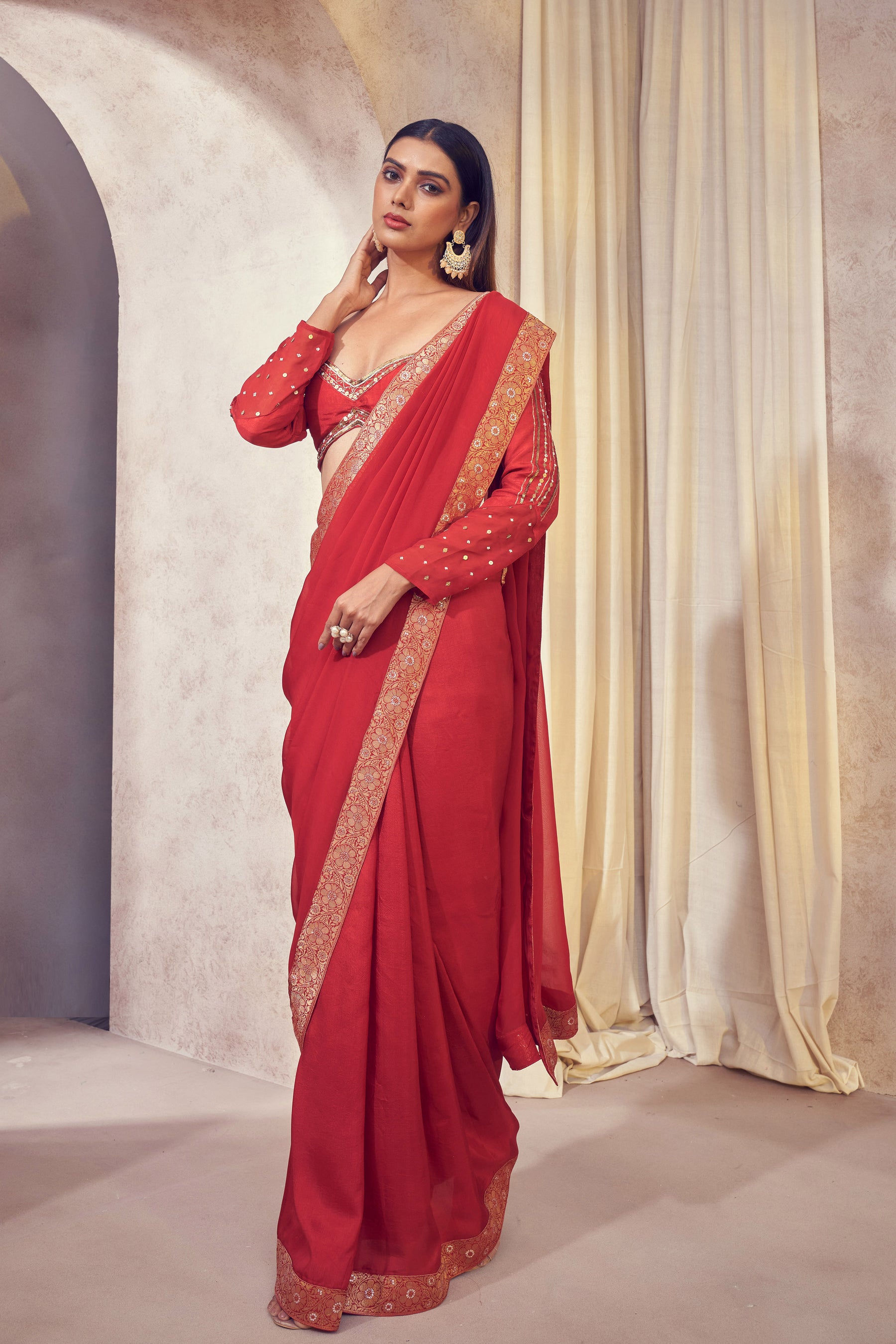 Rang Organza Saree With Hand Embroidered Blouse