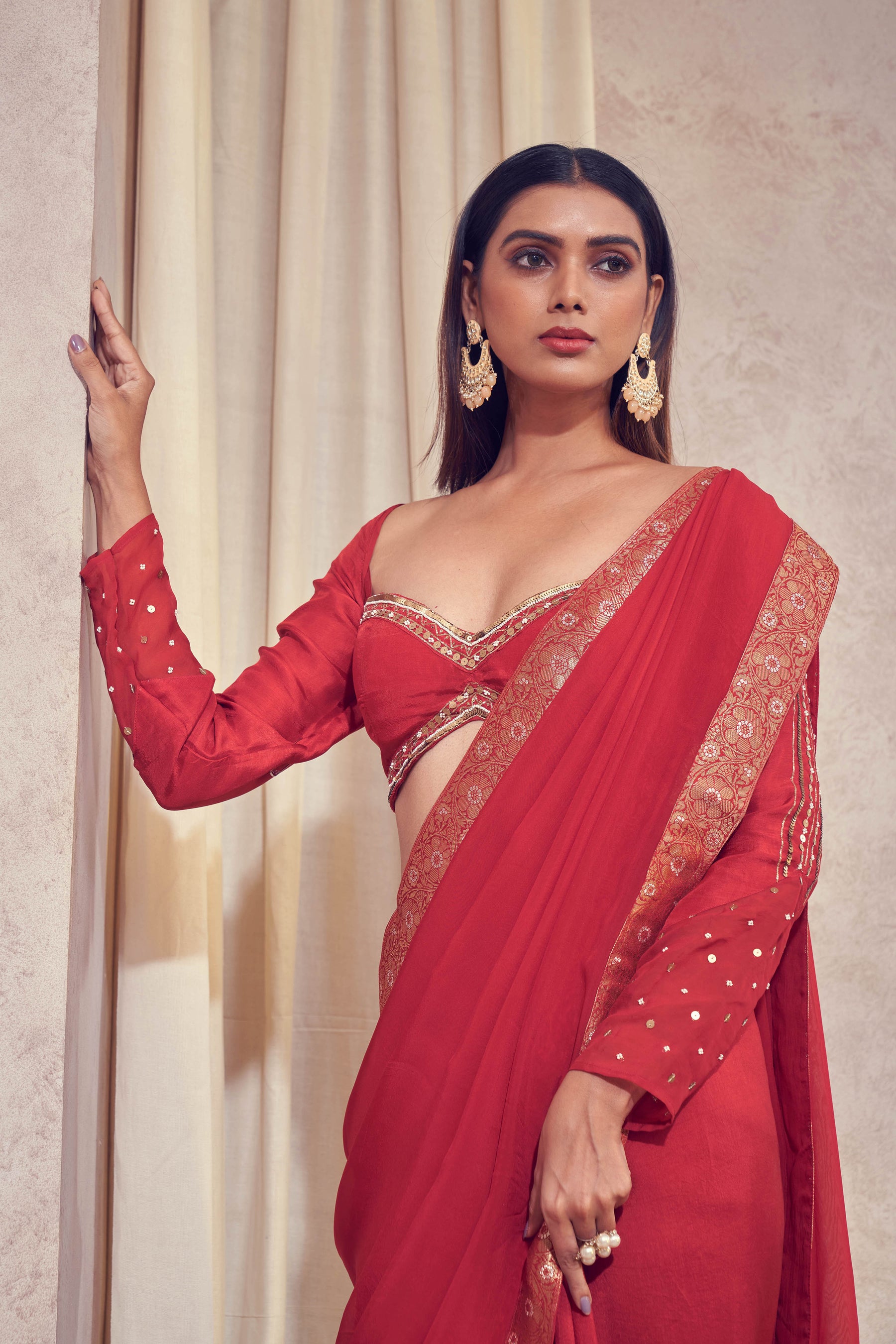 Rang Organza Saree With Hand Embroidered Blouse