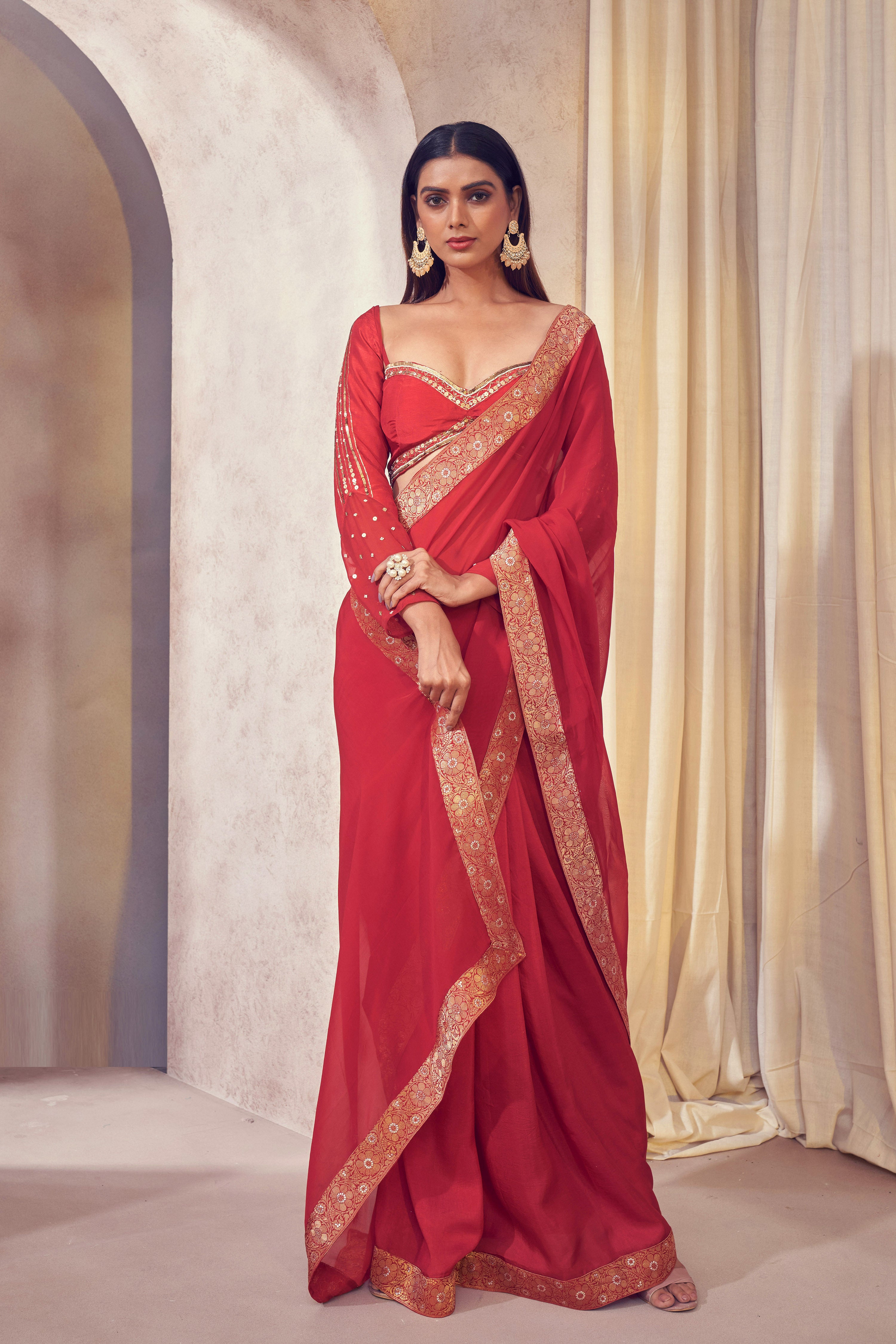 Rang Organza Saree With Hand Embroidered Blouse