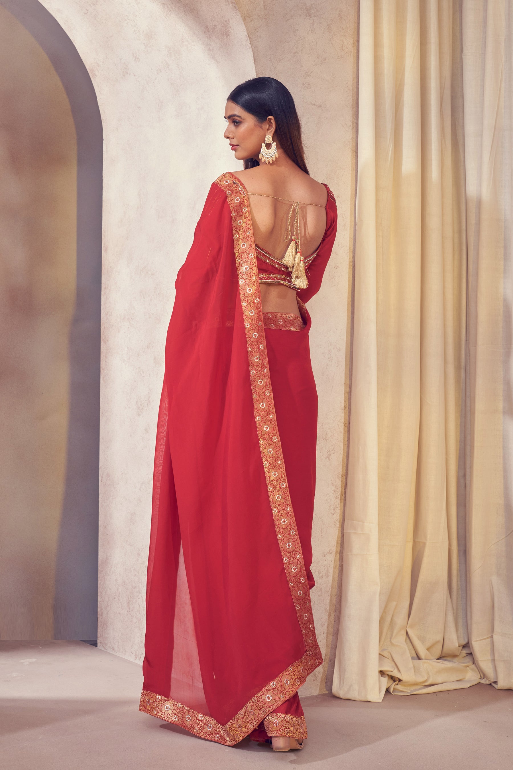 Rang Organza Saree With Hand Embroidered Blouse