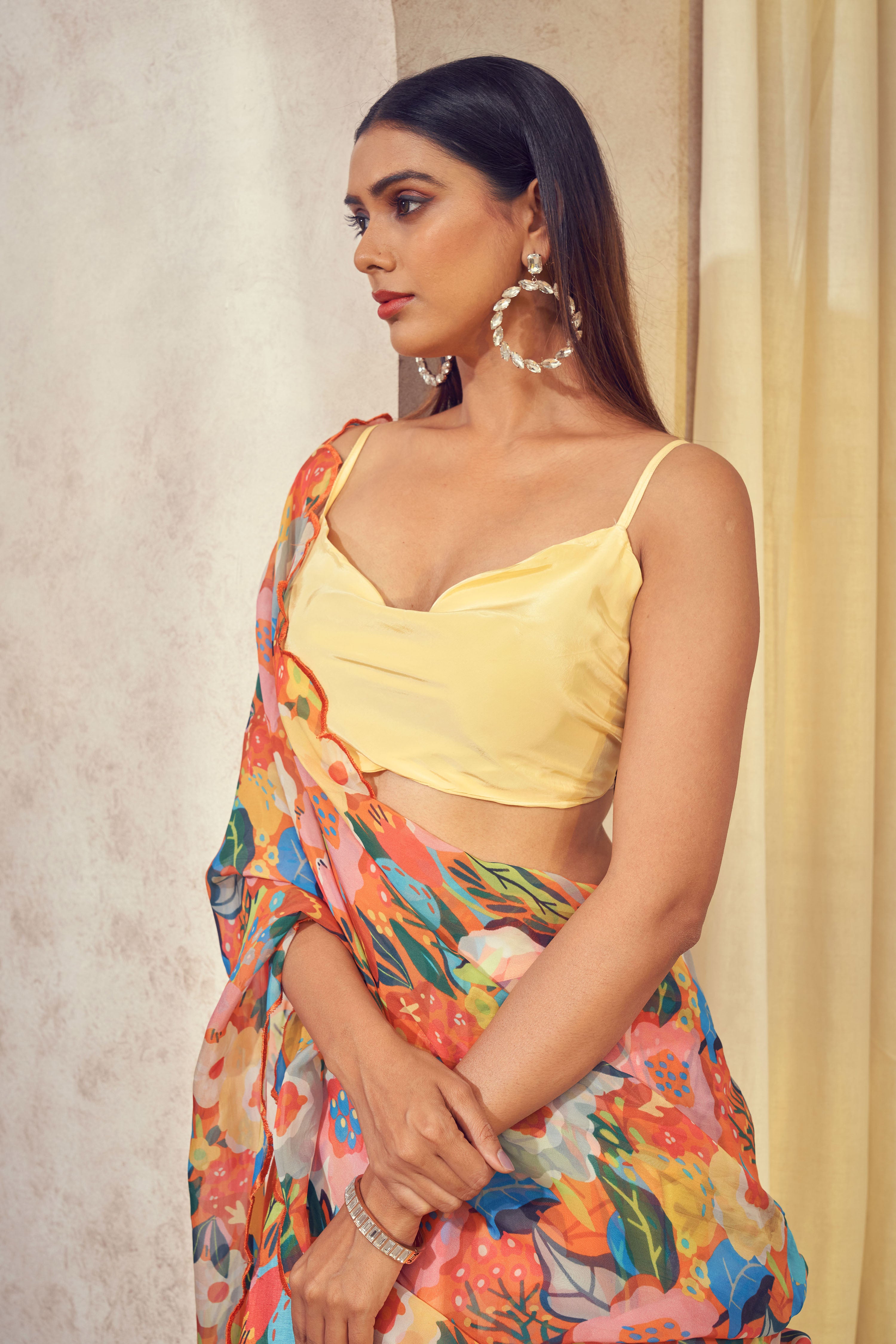 Gul Lehenga Saree with cowl neck top