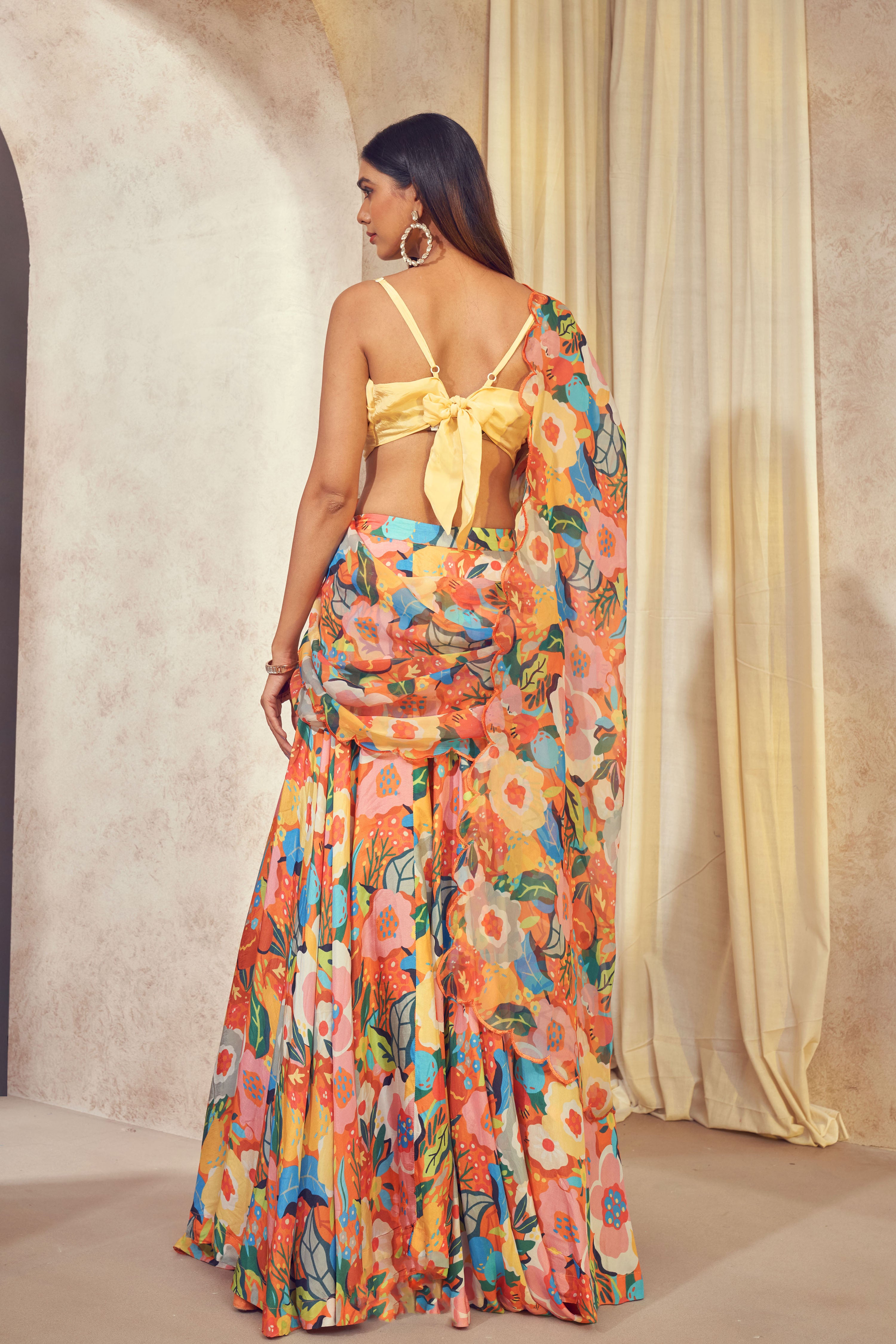 Gul Lehenga Saree with cowl neck top