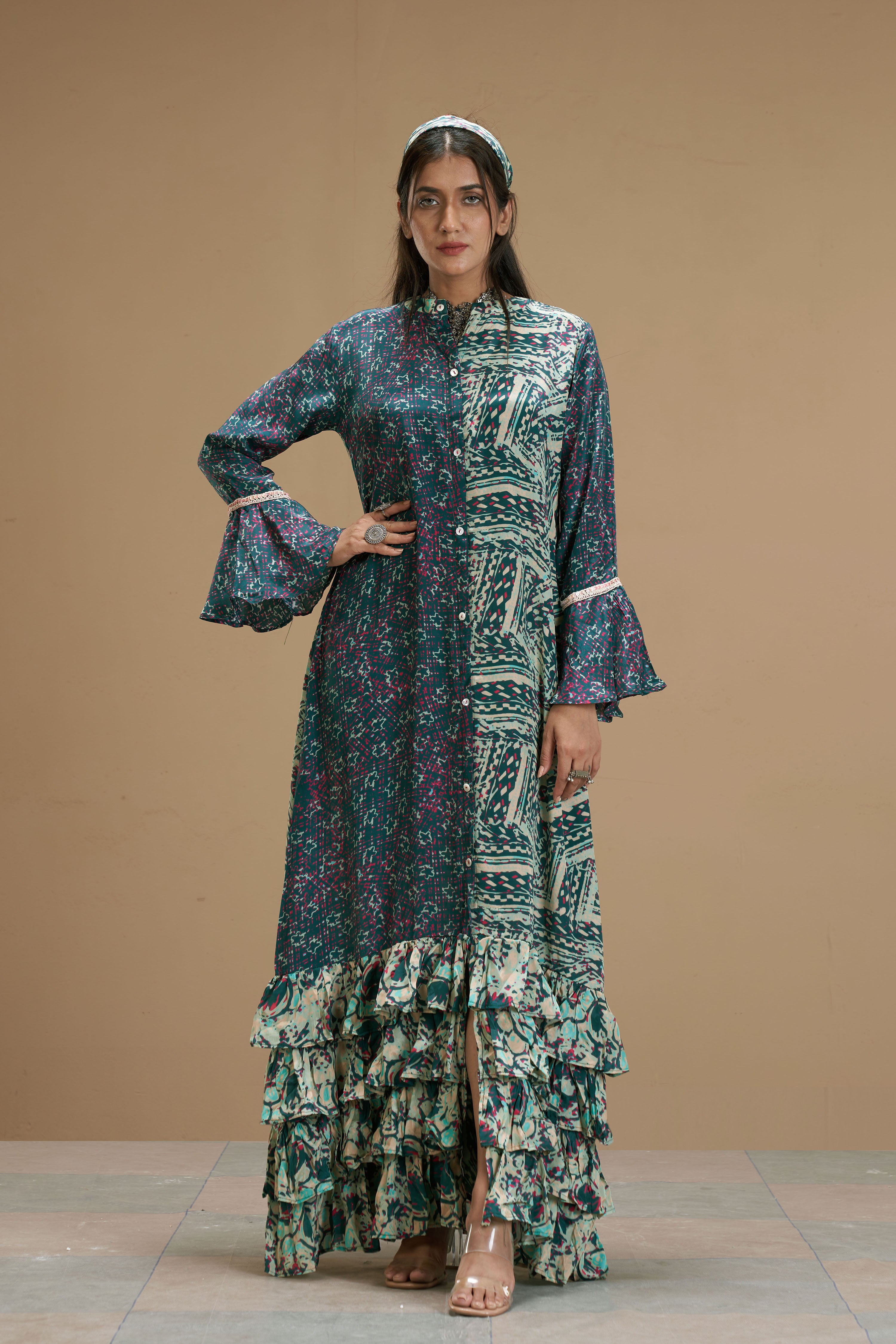 Taabir Printed Ruffled Dress