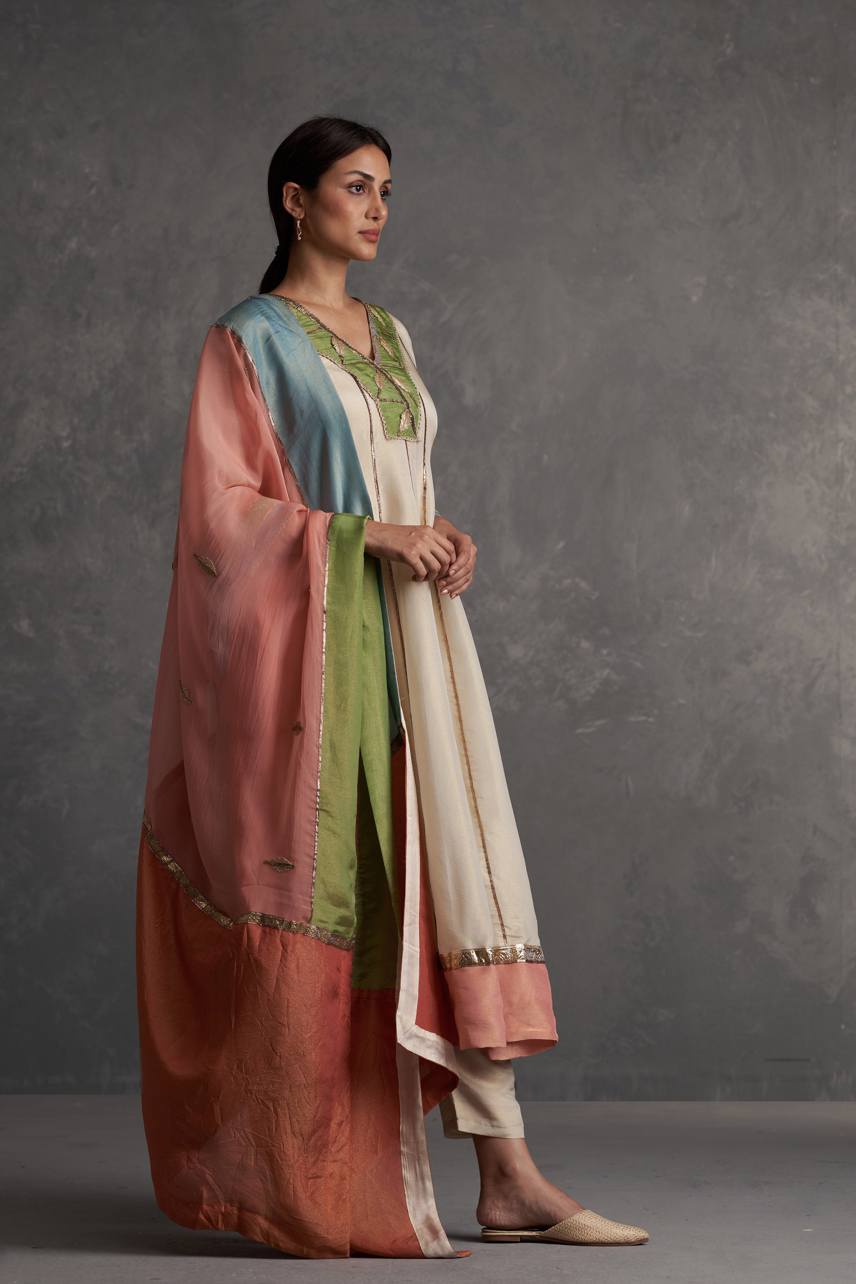 Sunehri Ivory Anarkali Set