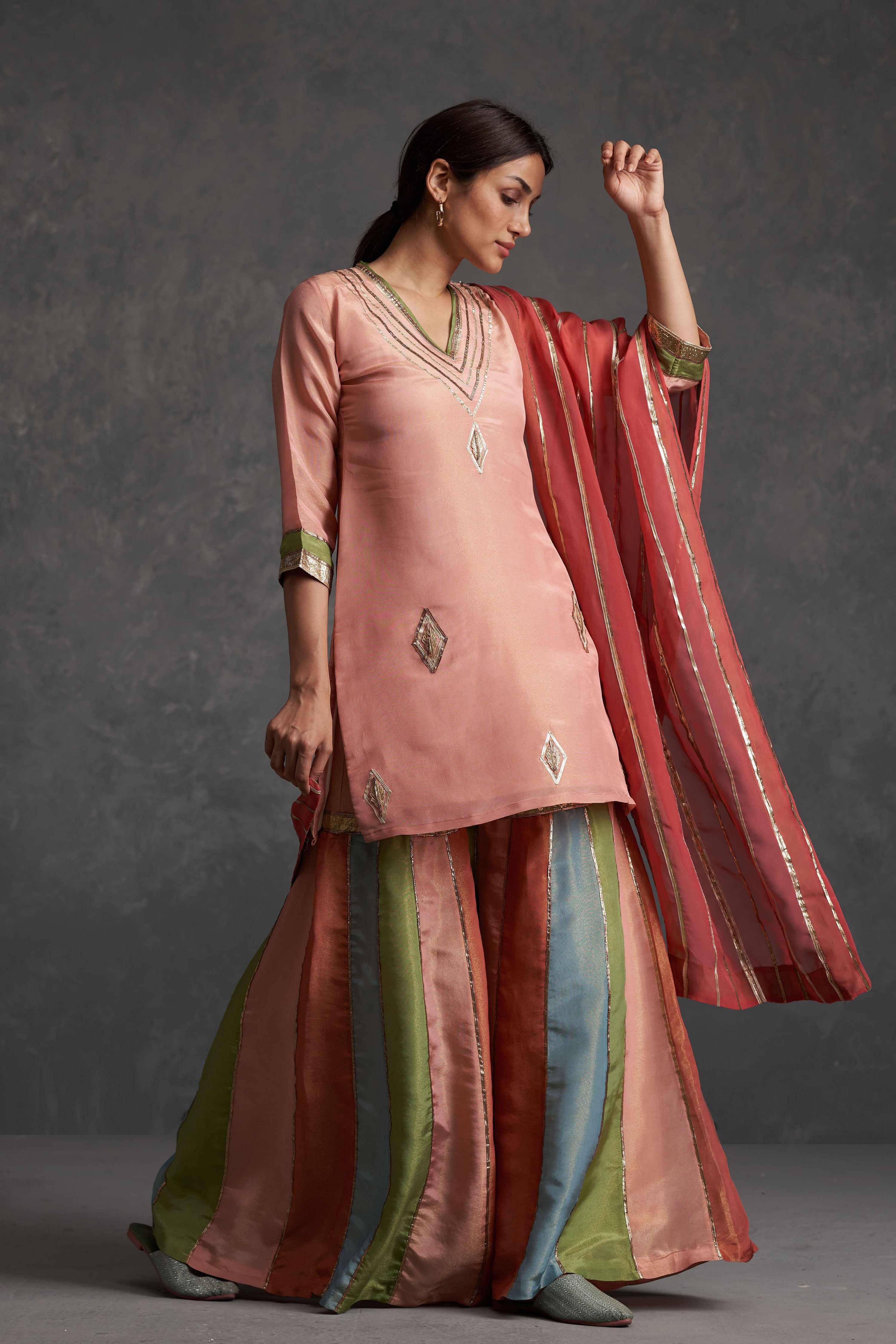 Sunehri Paneled Sharara Set