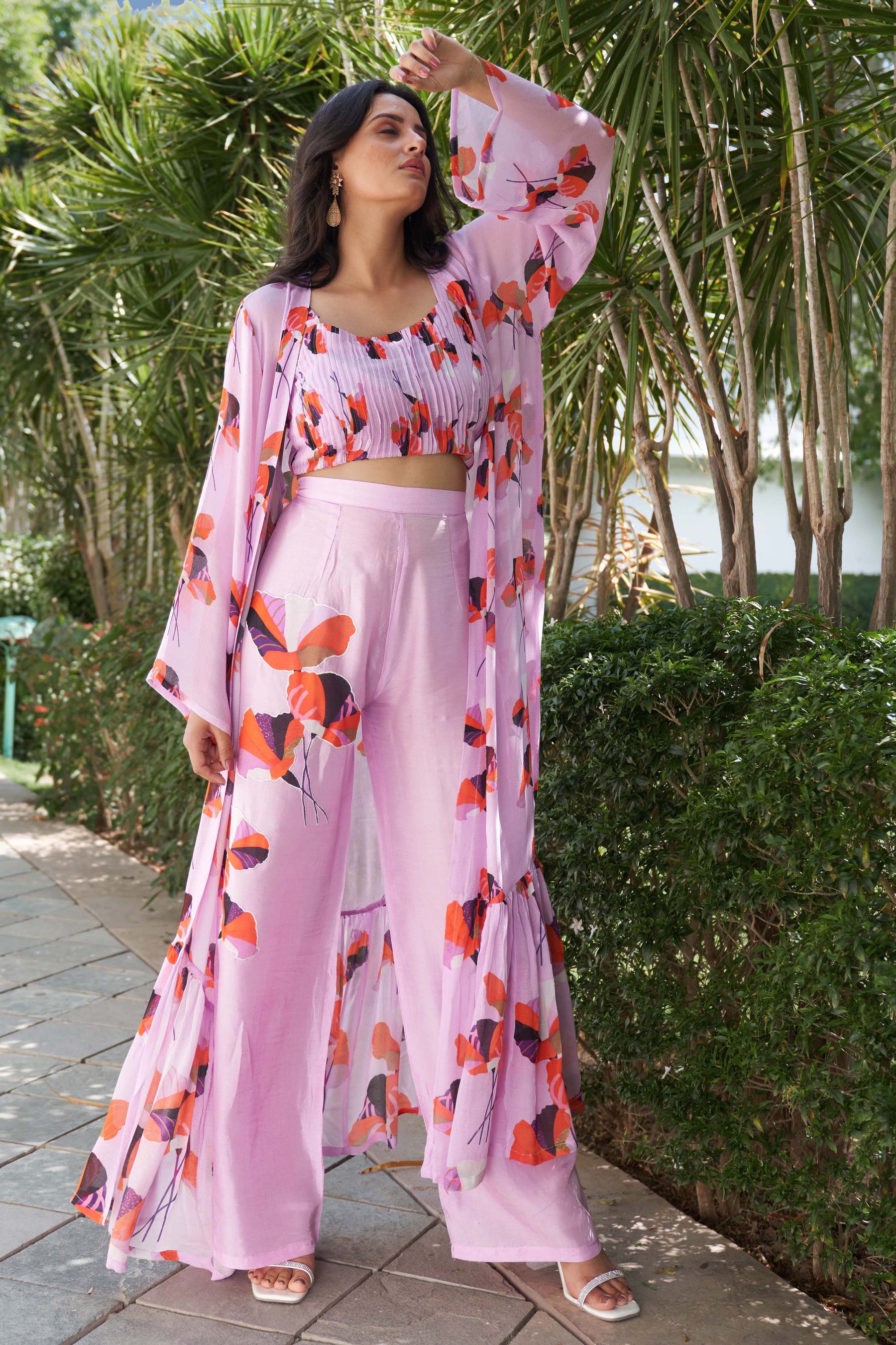Summer Bloom Lilac Co ord Set With Jacket