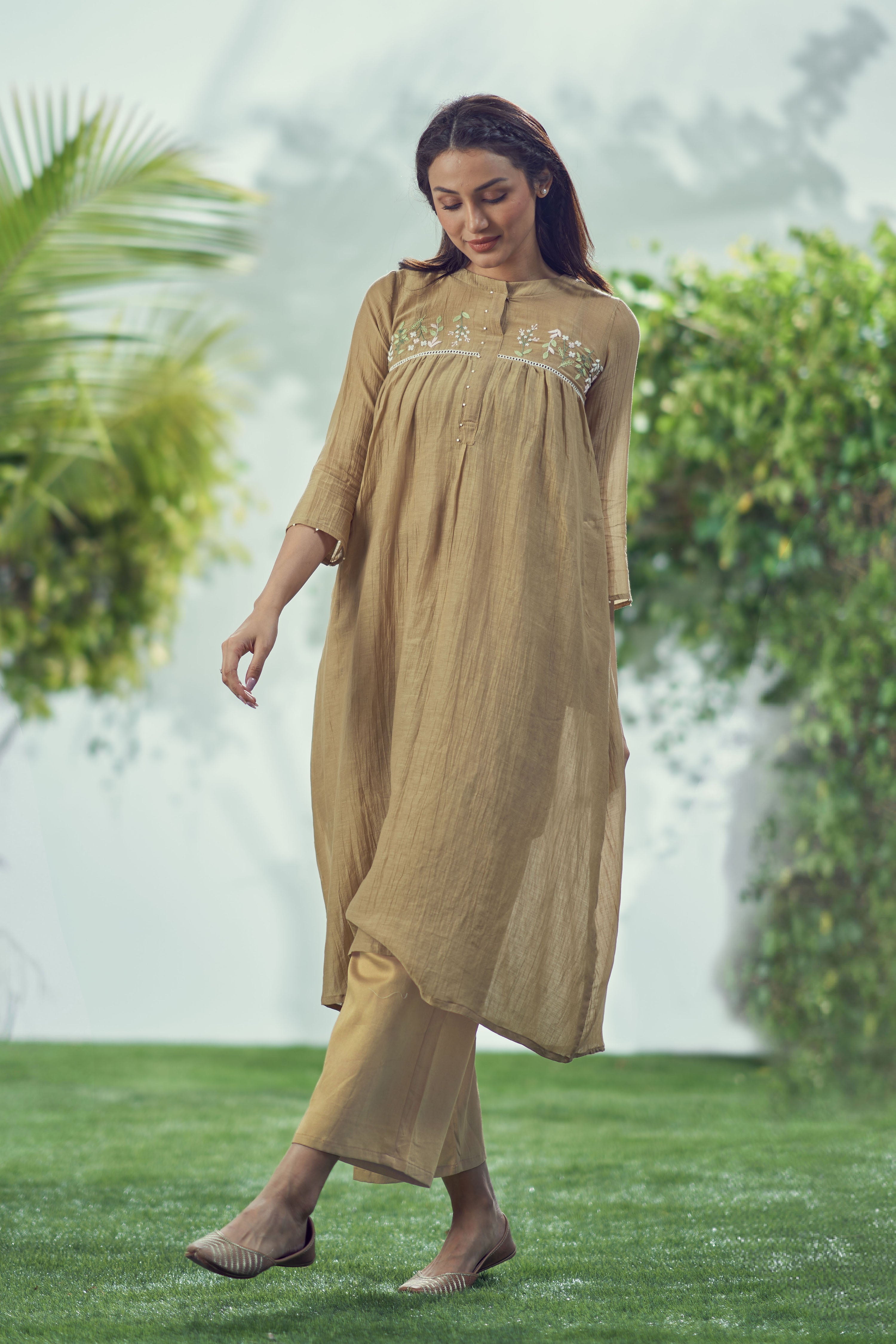 Baarik Warm Tan Kurta Set