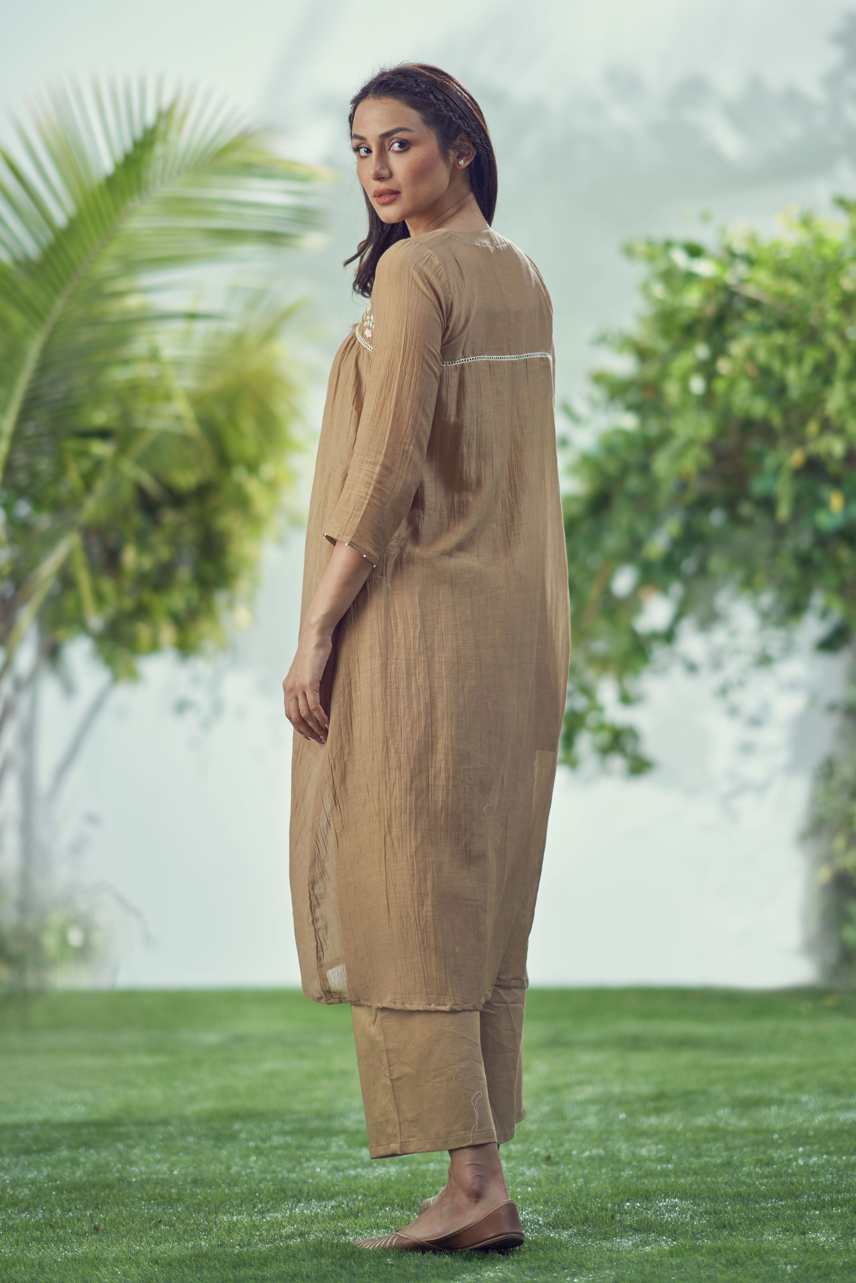 Baarik Warm Tan Kurta Set