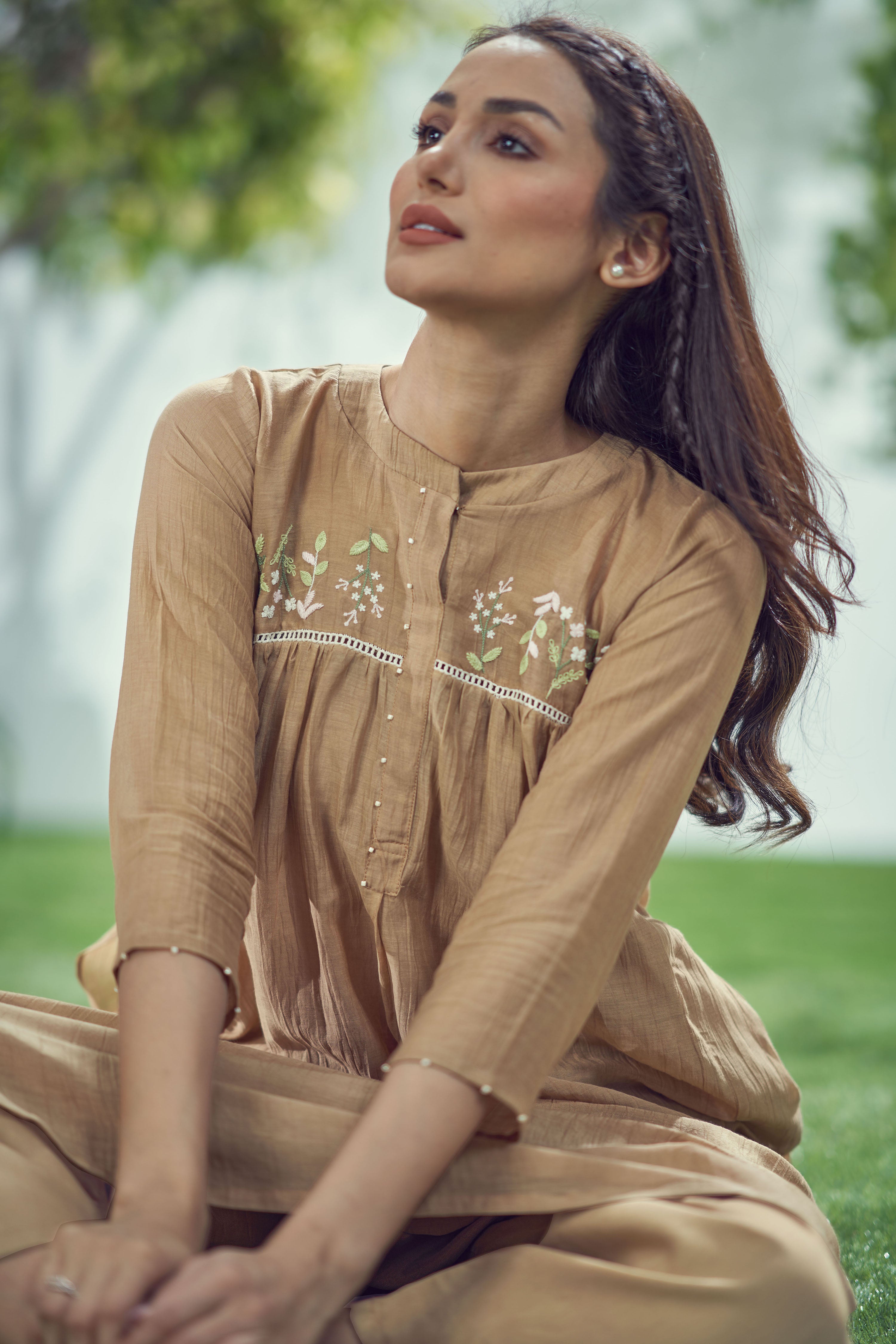 Baarik Warm Tan Kurta Set
