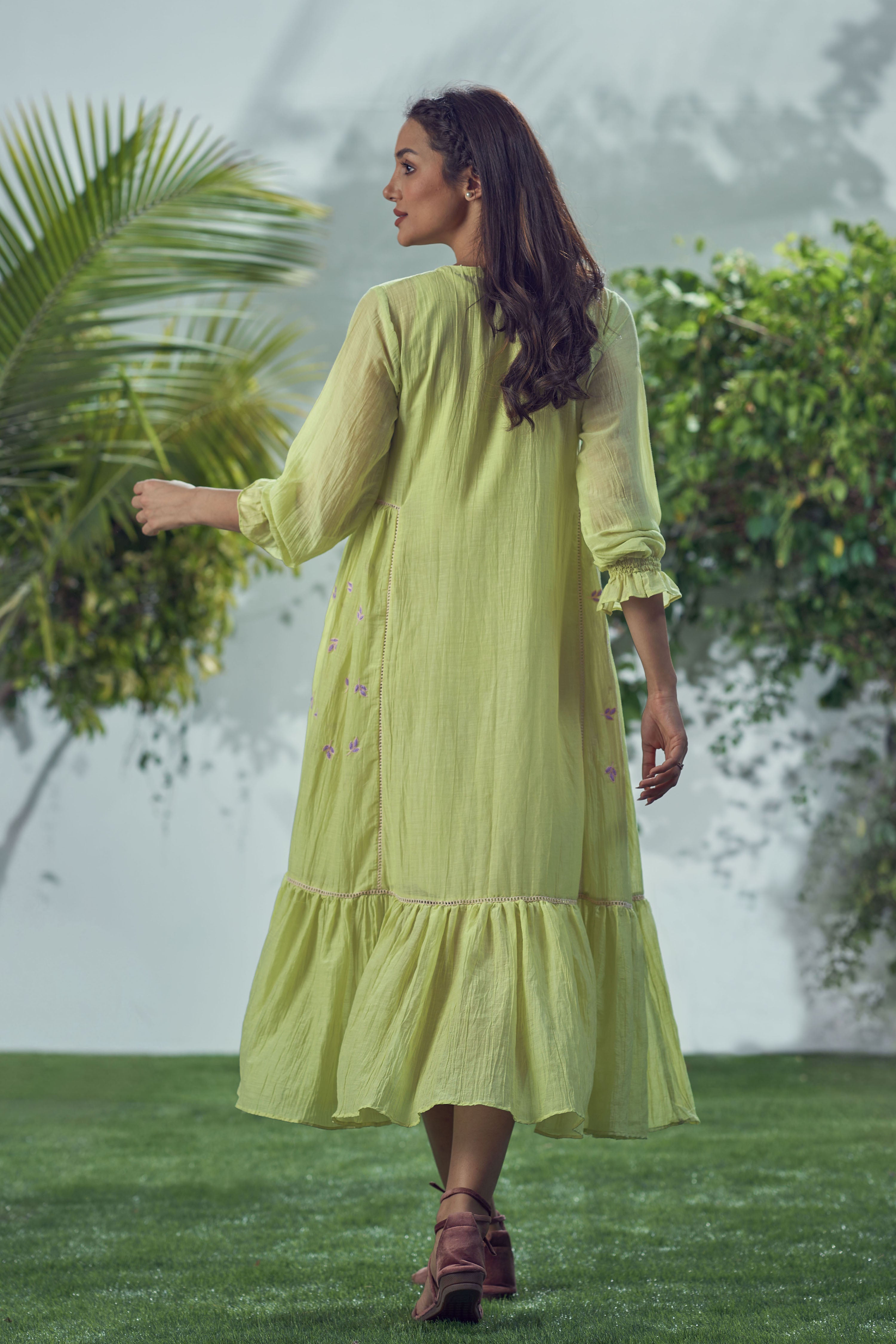 Baarik Lime Green Gathered Dress