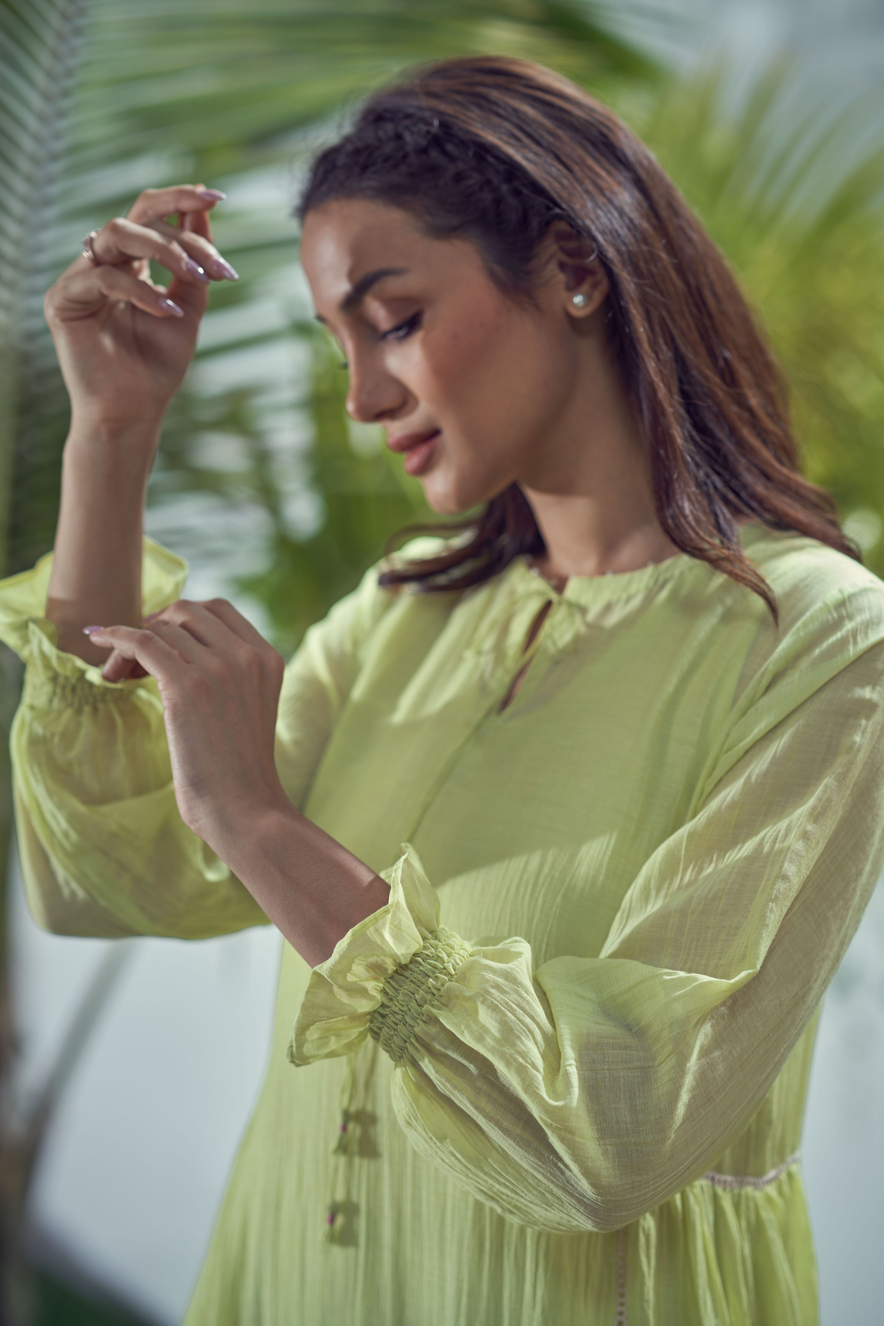 Baarik Lime Green Gathered Dress