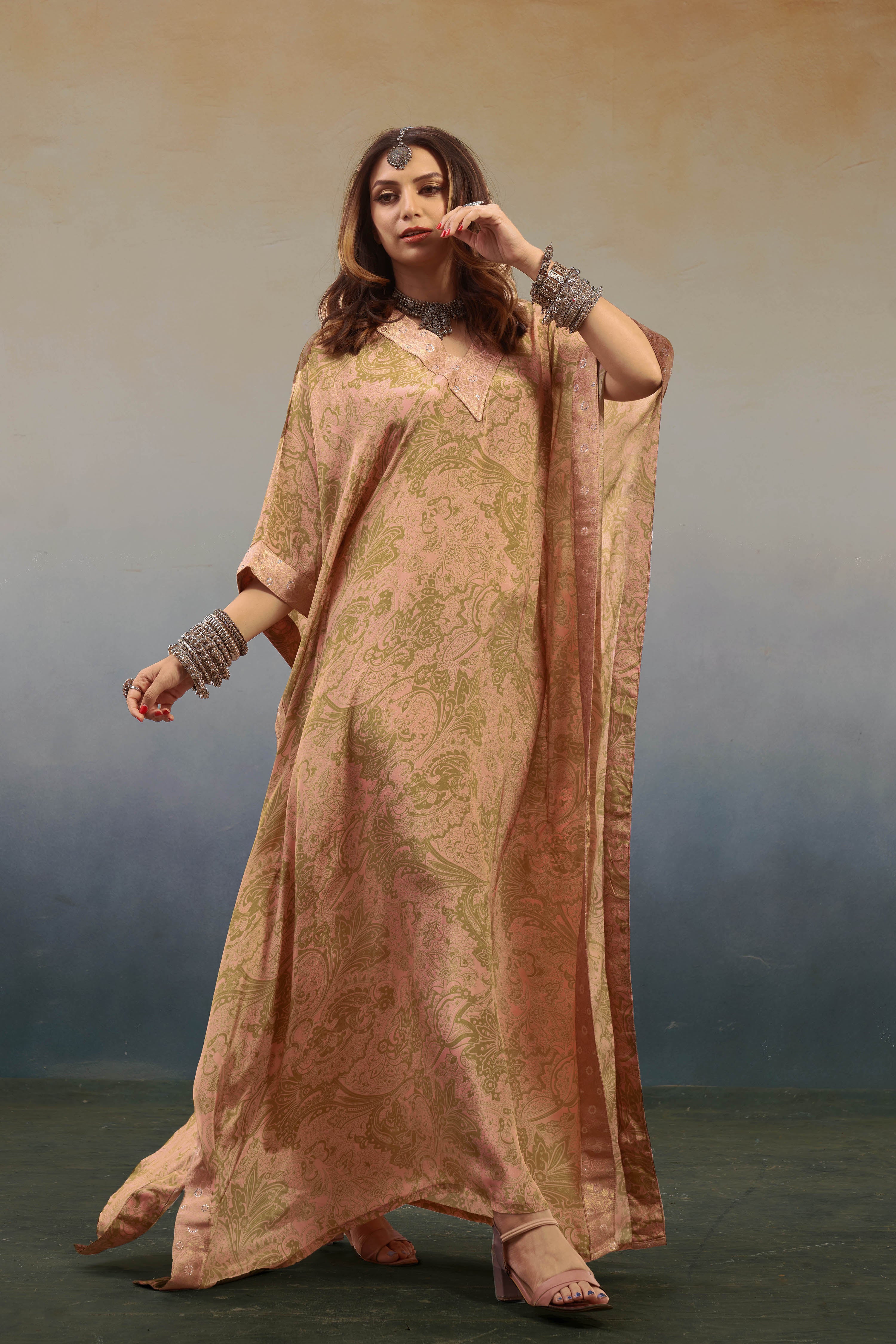 Noor Pastel Pink Printed Kaftan